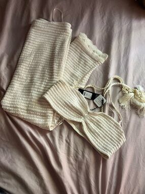 Fashion Nova Ivory Knit Bandeau Top & Skirt Set